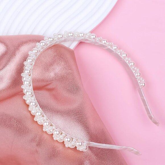Pearl White Artificial Pearl Rhinestones Hairbands Fashion Bling Beaded s Bridal - Picture 7 of 7
